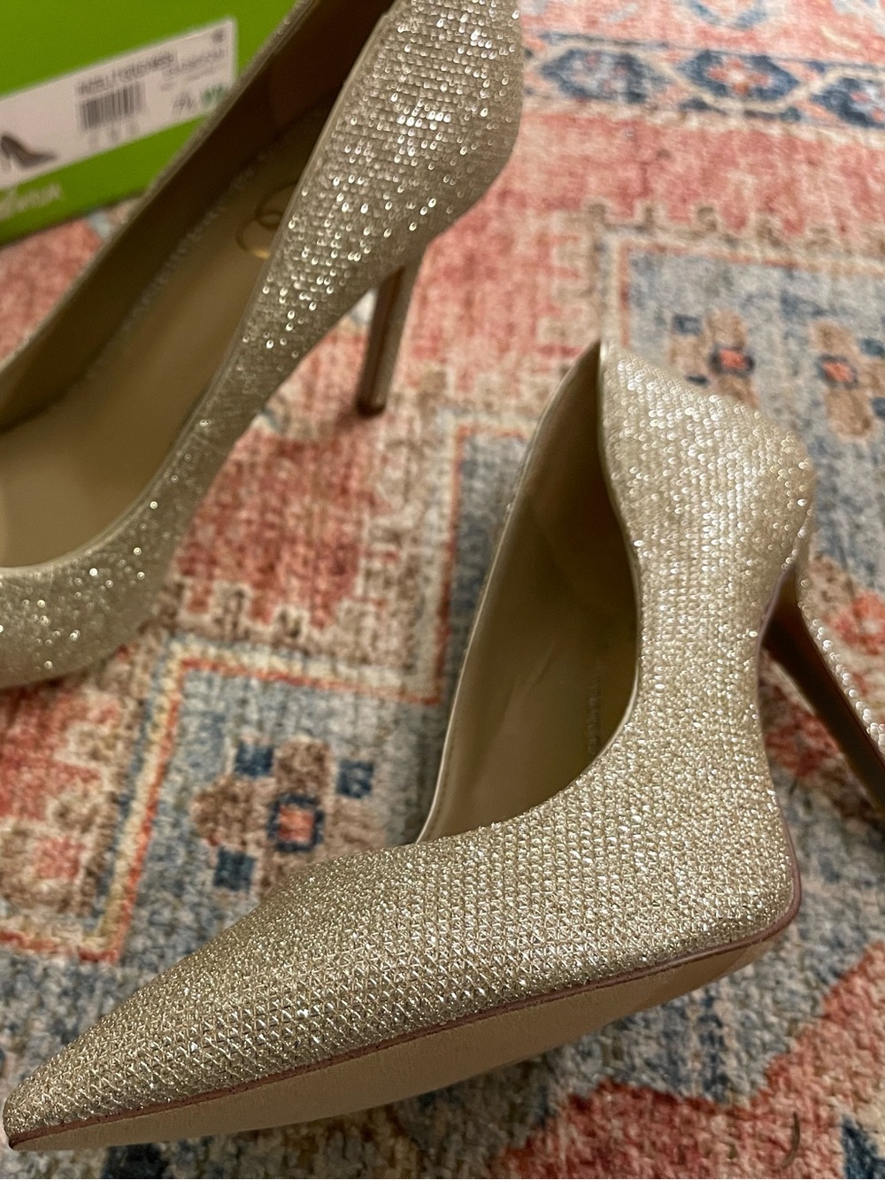 Sam Edelman Glitter Pointed Toe Stiletto Heels - Champagne Gold *Wedding *Prom